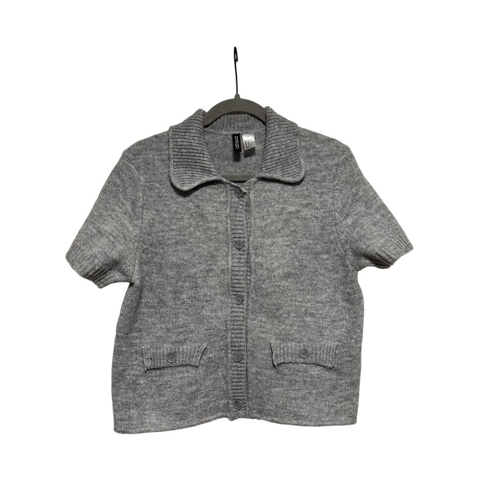 H&M Gray Short Sleeve Button Cardigan Sweater M - Picture 2 of 7